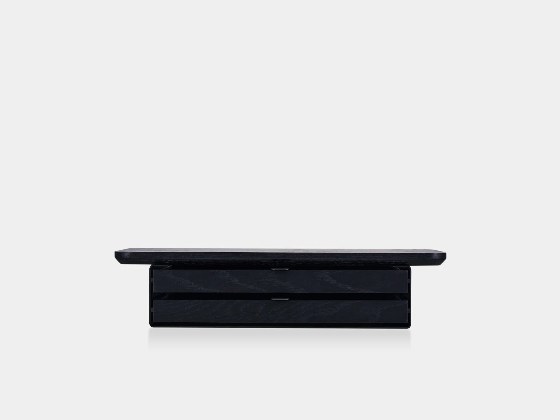 oakywood black wooden desk shelf mini with a dual drawer and black base | black, dual drawer, black