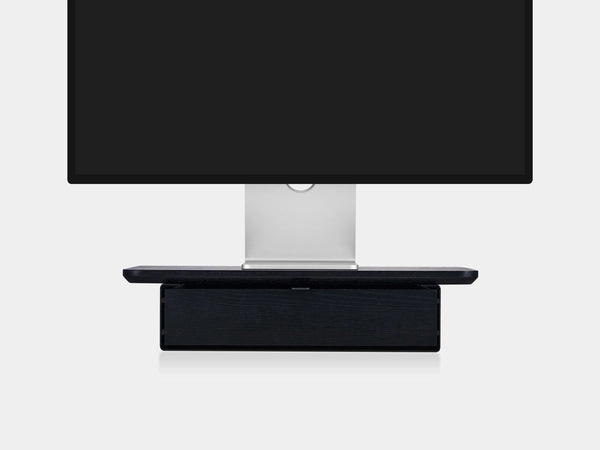 oakywood black wooden desk shelf mini with a single drawer and black base | black, single drawer, black