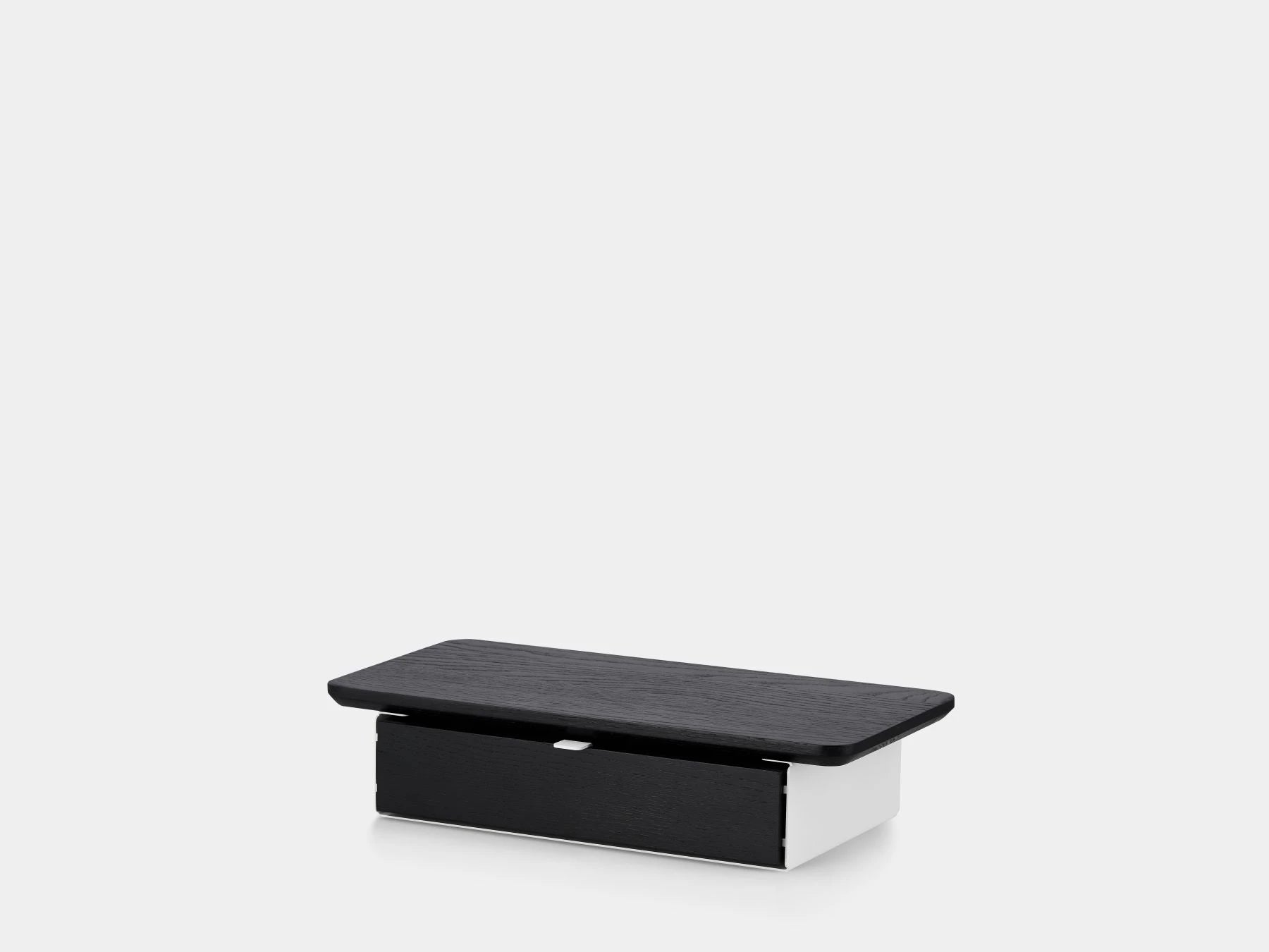 oakywood black wooden desk shelf mini with a single drawer and white base | black, single drawer, white