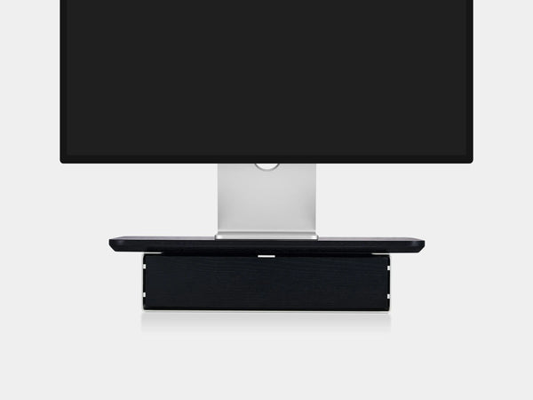 oakywood black wooden desk shelf mini with a single drawer and white base | black, single drawer, white