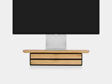 oakywood oak wooden desk shelf mini with a dual drawer and black base | oak, dual drawer, black