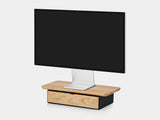 oakywood oak wooden desk shelf mini with a single drawer and black base side view | oak, single drawer, black