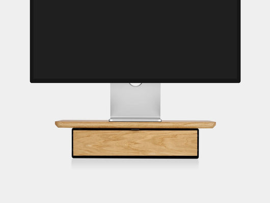 oakywood oak wooden desk shelf mini with a single drawer and black base | oak, single drawer, black