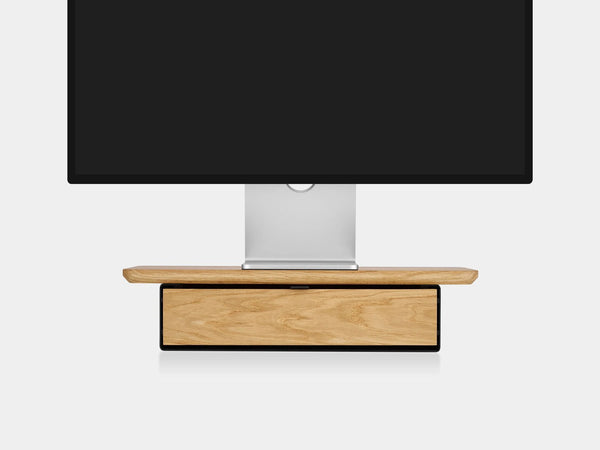 oakywood oak wooden desk shelf mini with a single drawer and black base | oak, single drawer, black