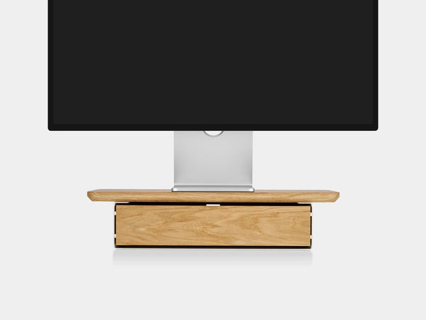 oakywood oak wooden desk shelf mini with a single drawer and white base | oak, single drawer, white