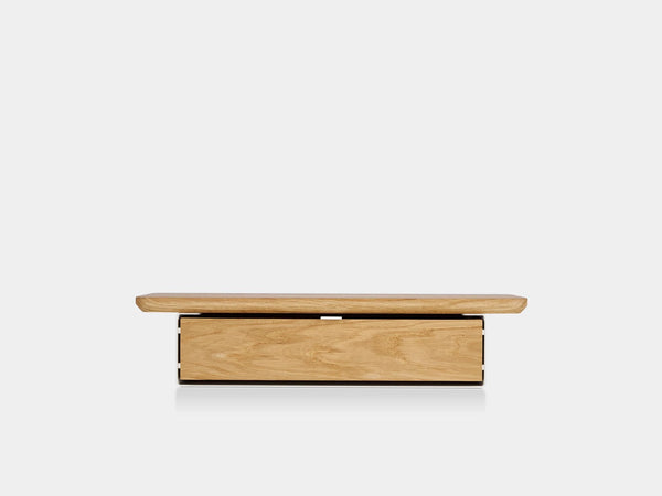 oakywood oak wooden desk shelf mini with a single drawer and white base | oak, single drawer, white