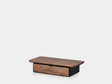 oakywood walnut wooden desk shelf mini with a single drawer and black base | walnut, single drawer, black