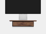 oakywood walnut wooden desk shelf mini with a single drawer and black base | walnut, single drawer, black