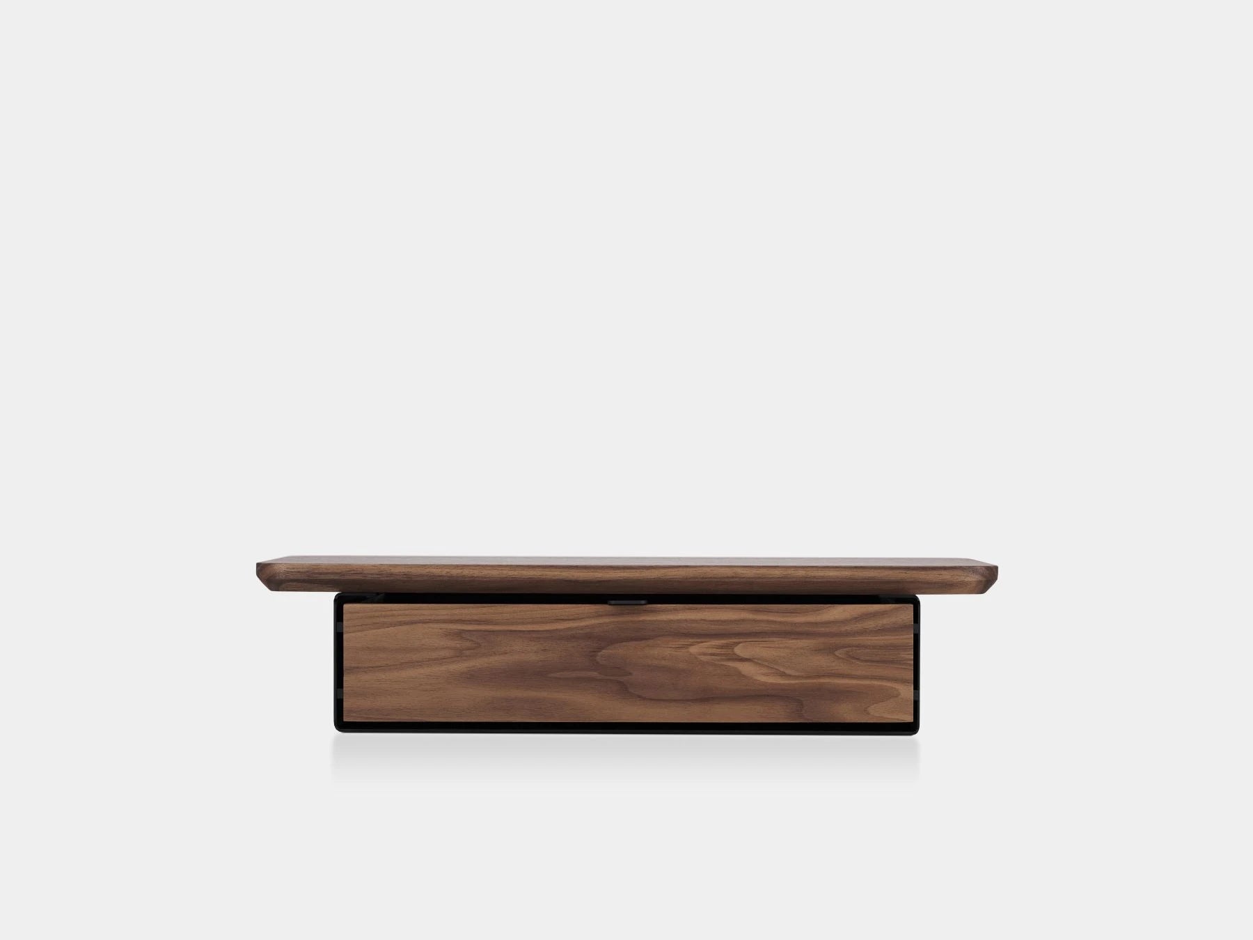 oakywood walnut wooden desk shelf mini with a single drawer and black base | walnut, single drawer, black