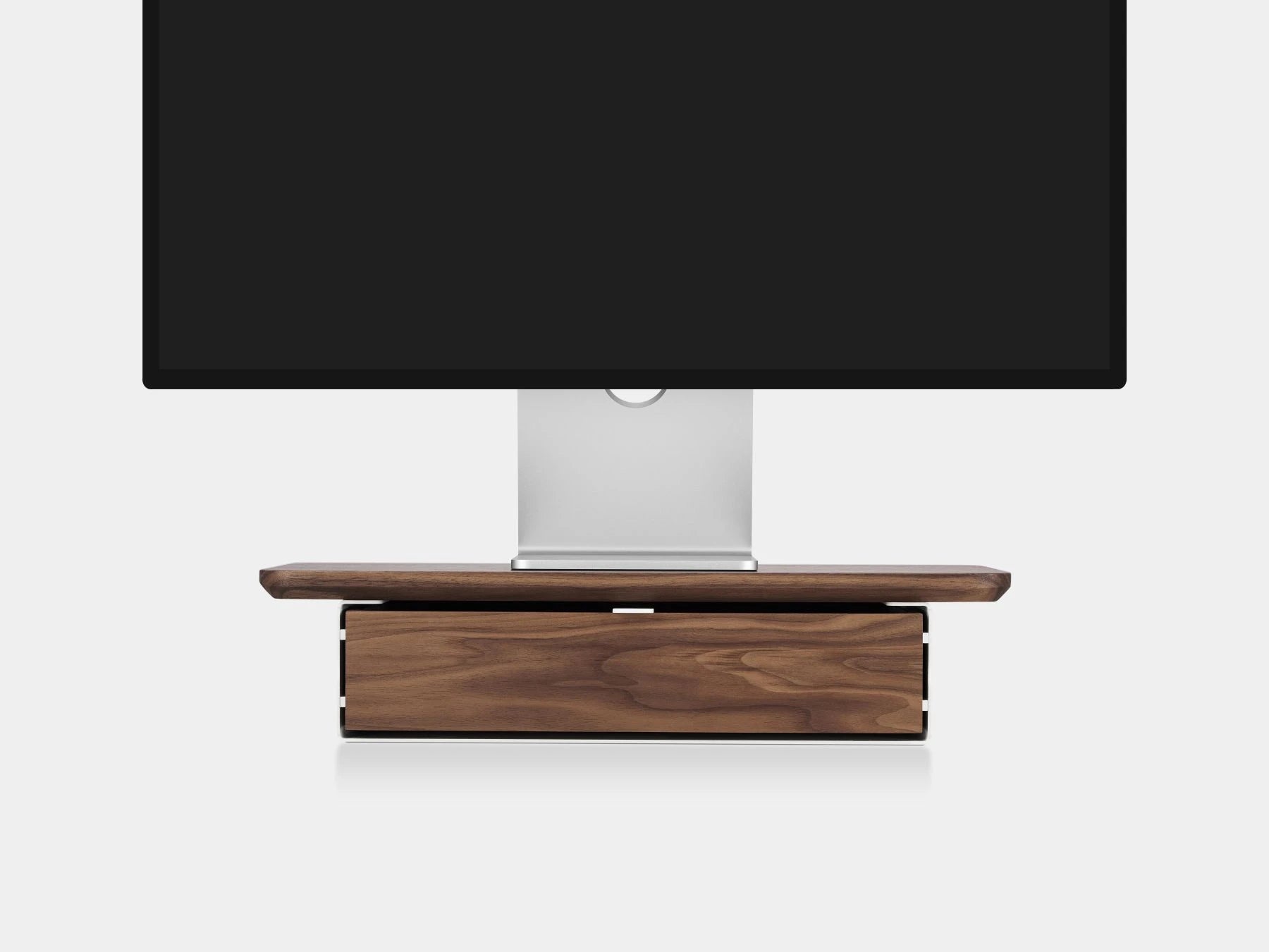 oakywood walnut wooden desk shelf mini with a single drawer and white base | walnut, single drawer, white