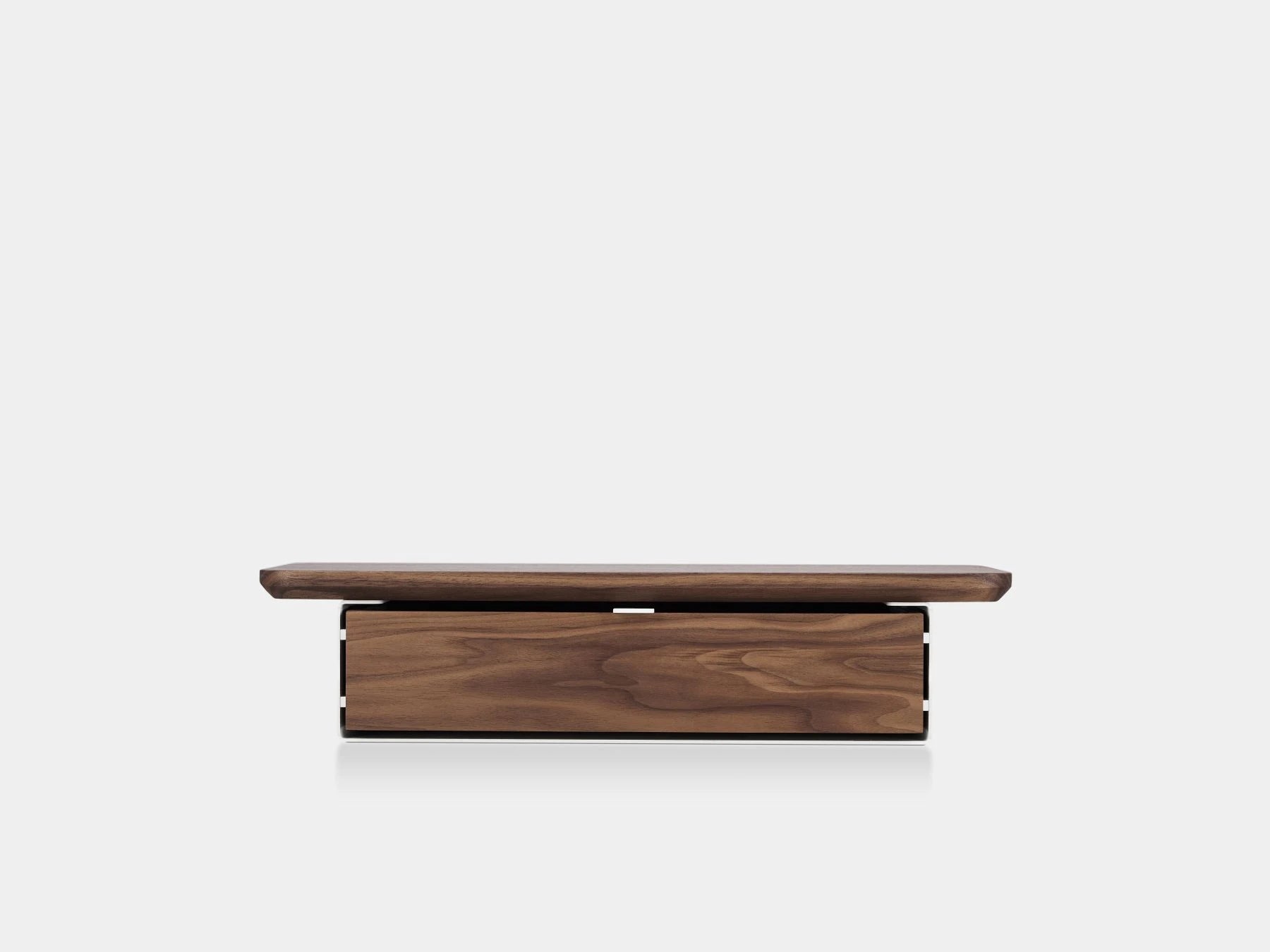 oakywood walnut wooden desk shelf mini with a single drawer and white base | walnut, single drawer, white