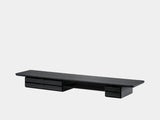 oakywood wooden desk shelf pro, solid wood monitor stand side view | black, dual drawer, black