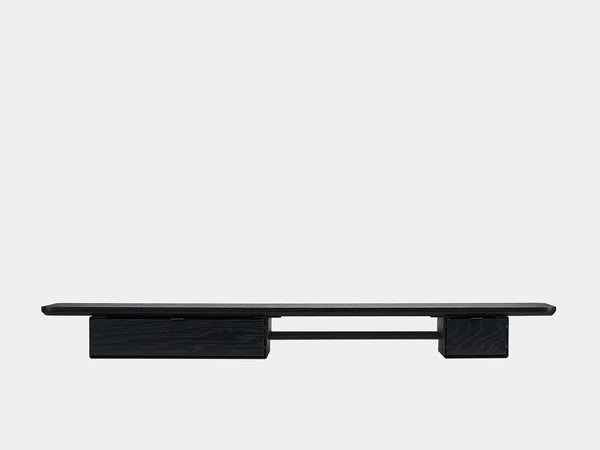 oakywood wooden desk shelf pro, solid wood monitor stand front view | black, single drawer, black