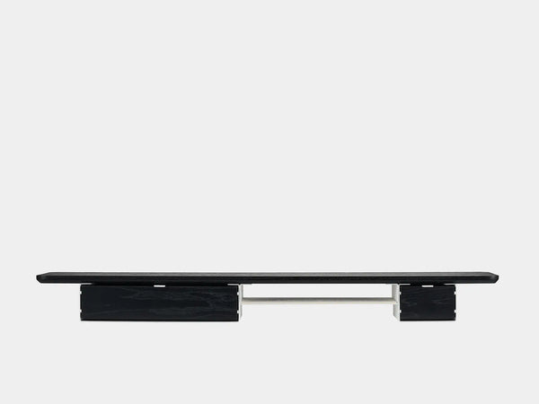 oakywood wooden desk shelf pro, solid wood monitor stand front view | black, single drawer, white
