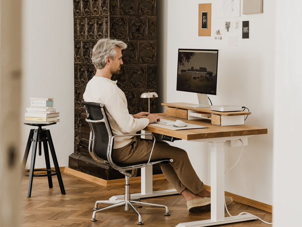 oakywood wooden desk shelf pro, solid wood monitor stand desk setup | oak, , white