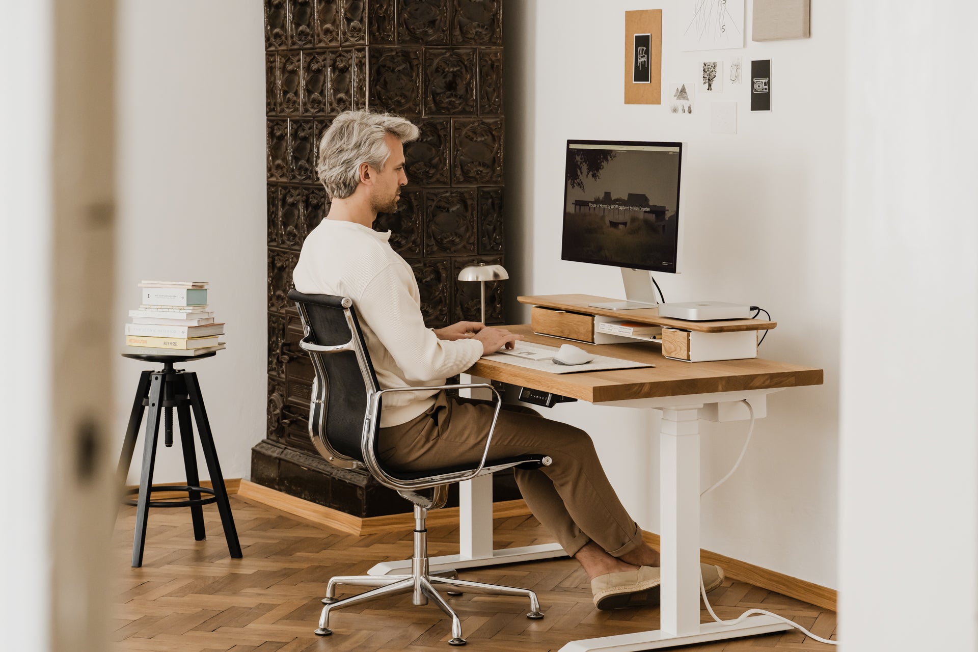 oakywood wooden desk shelf pro, solid wood monitor stand desk setup | oak, , white