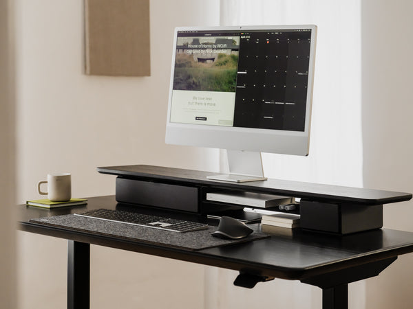 oakywood wooden desk shelf pro, solid wood monitor stand desk setup | black, , 