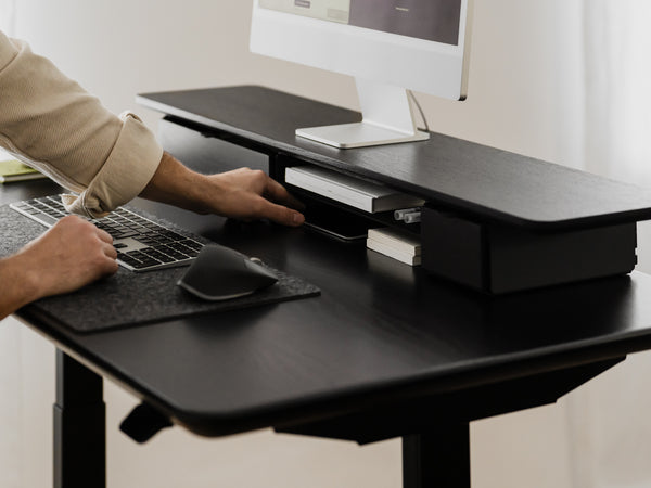 oakywood wooden desk shelf pro, solid wood monitor stand desk setup | black, , 