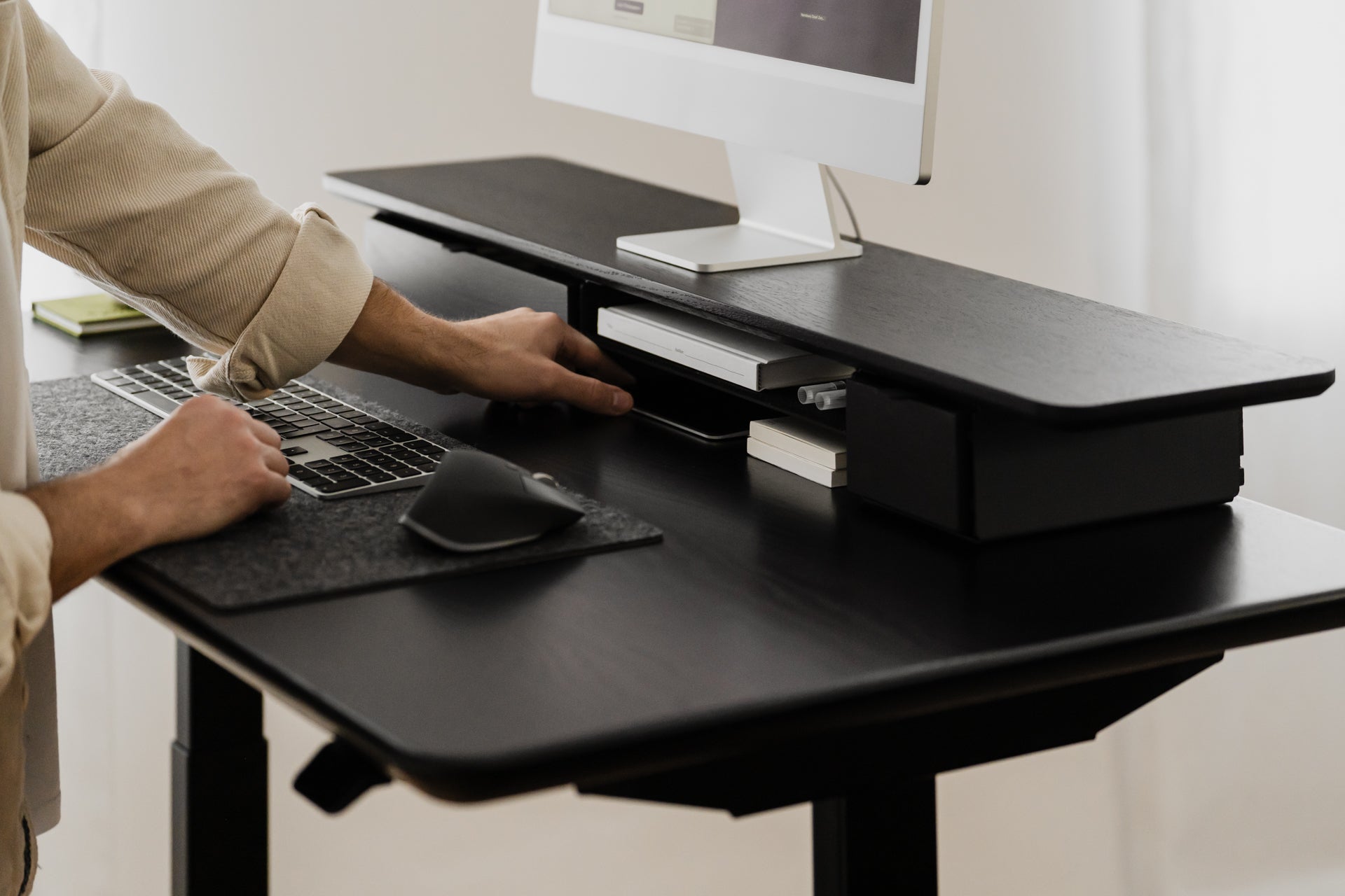 oakywood wooden desk shelf pro, solid wood monitor stand desk setup | black, , 
