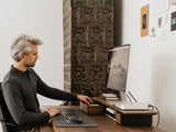 oakywood wooden desk shelf pro, solid wood monitor stand desk setup | walnut, single drawer, 