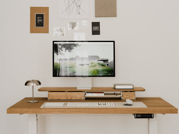 oakywood wooden desk shelf pro, solid wood monitor stand desk setup | oak, , white