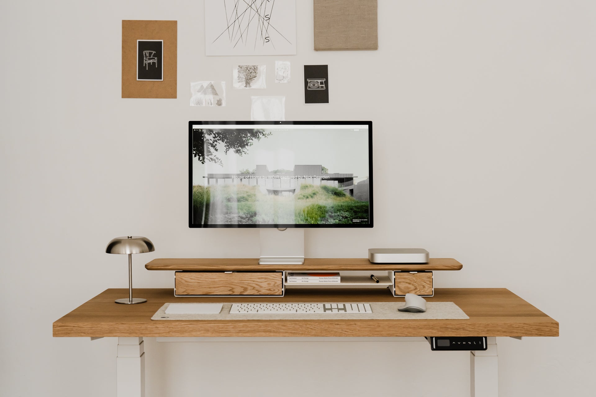 oakywood wooden desk shelf pro, solid wood monitor stand desk setup | oak, , white