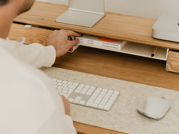 oakywood wooden desk shelf pro, solid wood monitor stand desk setup | oak, , white