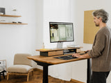 oakywood wooden desk shelf pro, solid wood monitor stand desk setup | oak, single drawer, black
