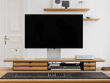 oakywood wooden desk shelf pro, solid wood monitor stand desk setup | oak, dual drawer, black