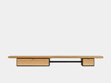 oakywood wooden desk shelf pro, solid wood monitor stand front view | oak, single drawer, black