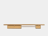 oakywood wooden desk shelf pro, solid wood monitor stand front view | oak, single drawer, white