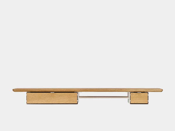 oakywood wooden desk shelf pro, solid wood monitor stand front view | oak, single drawer, white