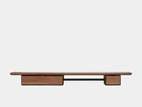 oakywood wooden desk shelf pro, solid wood monitor stand front view | walnut, single drawer, black