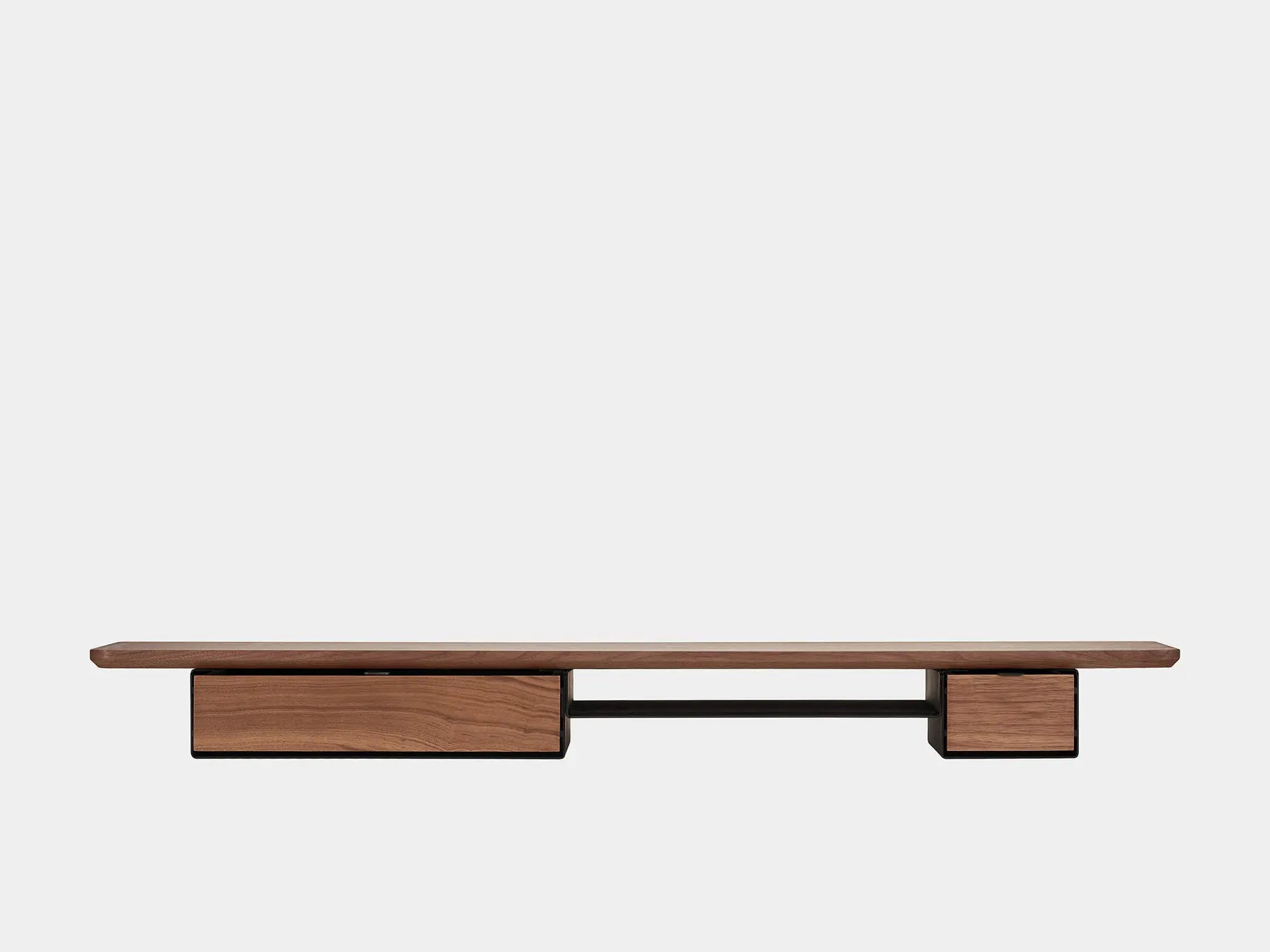 oakywood wooden desk shelf pro, solid wood monitor stand front view | walnut, single drawer, black