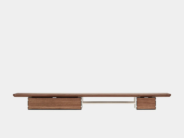 oakywood wooden desk shelf pro, solid wood monitor stand front view | walnut, single drawer, white