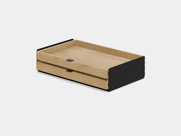 oakywood oak modular drawer with black base | light oak, dual drawer, black