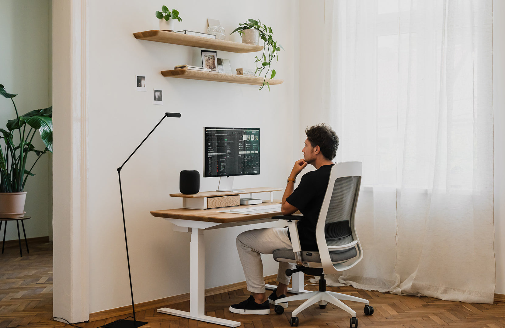 oakywood oak wooden shelf desk setup | oak, 