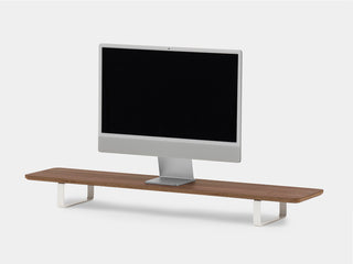 walnut veneer desk shelf with white legs | walnut veneer, white