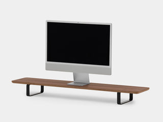 walnut veneer desk shelf with black legs | walnut veneer, black