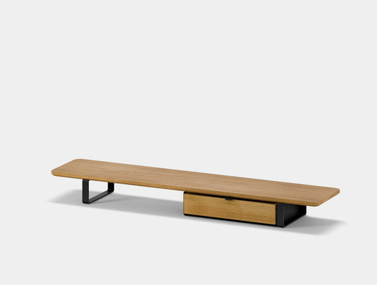 oakywood oak desk shelf with black legs and single modular drawer | oak, single drawer, black