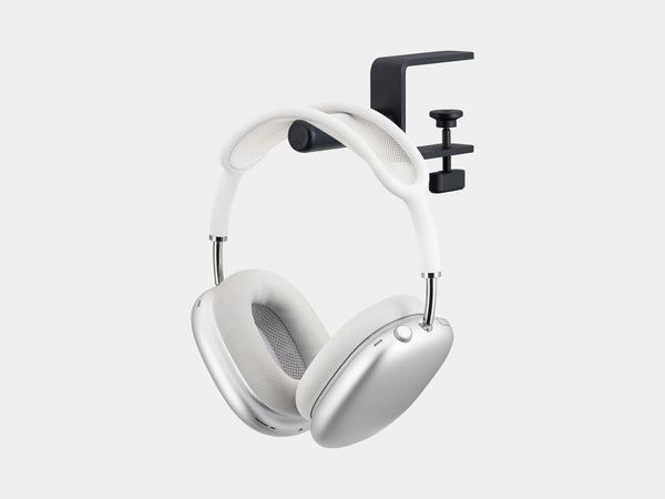 Oakywood Desk-Mounted Headphone Hook crafted from black wood with black accents – minimalist adjustable hook for headphones and bags | black, black