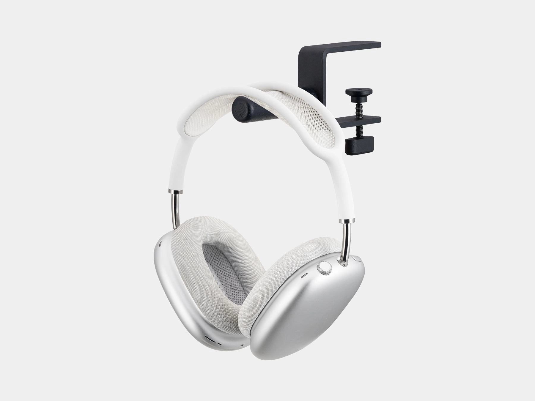 Oakywood Desk-Mounted Headphone Hook crafted from black wood with black accents – minimalist adjustable hook for headphones and bags | black, black