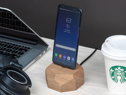 oakywood oak smartphone dock desk setup | oak, 