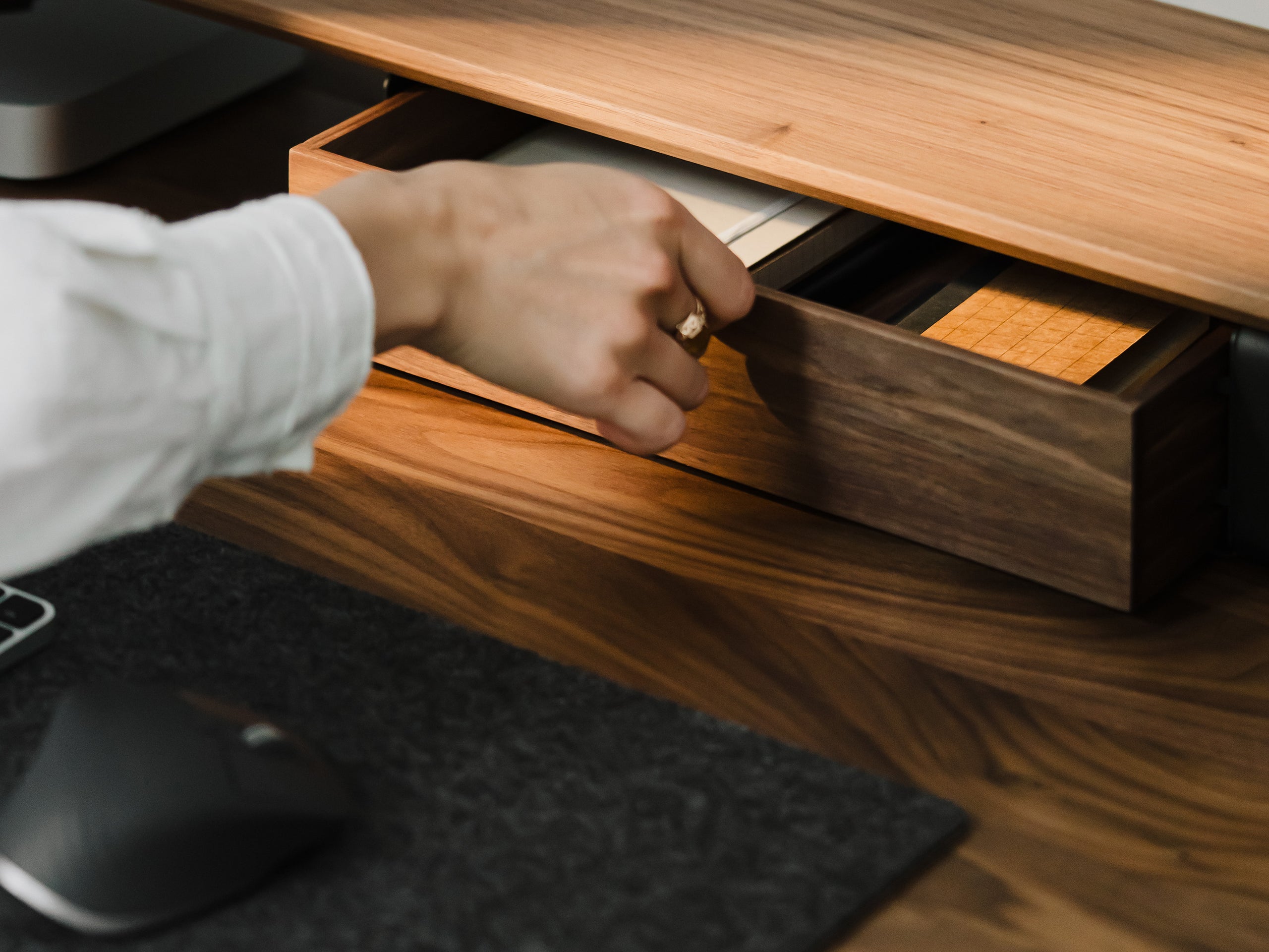 oakywood walnut modular drawer with black base in use | walnut, , 