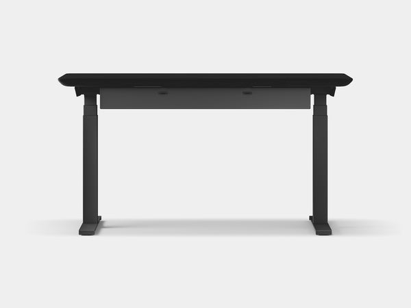 oakywood black wooden standing desk pro with black legs and cable management back view | black, ,black