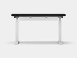 oakywood black wooden standing desk pro with white legs and cable management back view | black, ,white