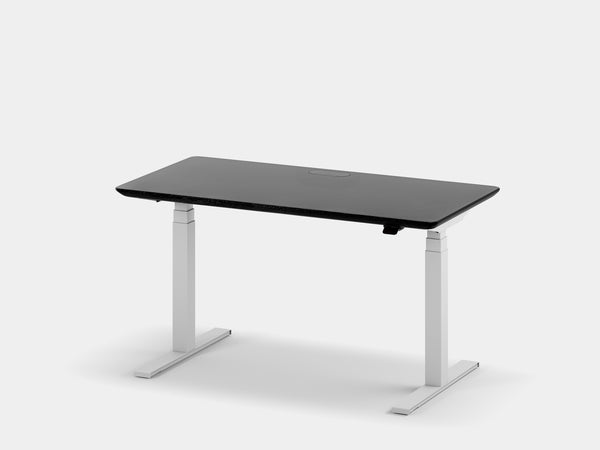 oakywood black wooden standing desk pro with white legs and cable management front view | black, ,white