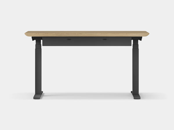 Desk with a wooden top and black base on a white background | light oak, , black