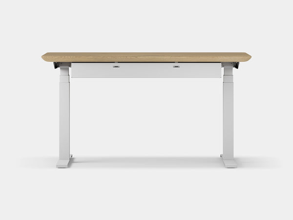 White desk with a wooden top on a white background | light oak, , white
