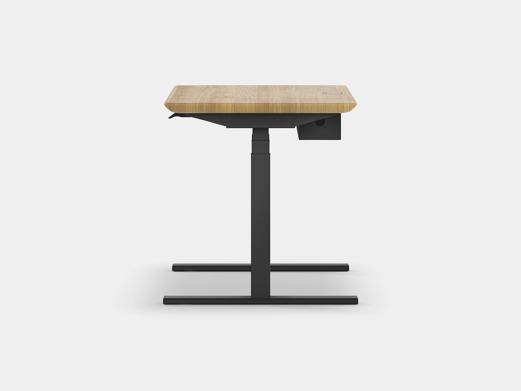 oakywood oak wooden standing desk pro with black legs and cable management front view | light oak, , black
